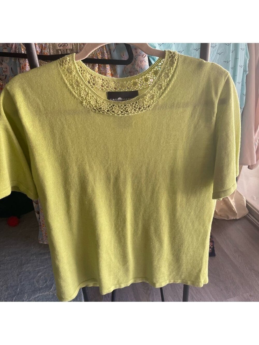 Sag Harbor Lime Green Lace Neck Tee